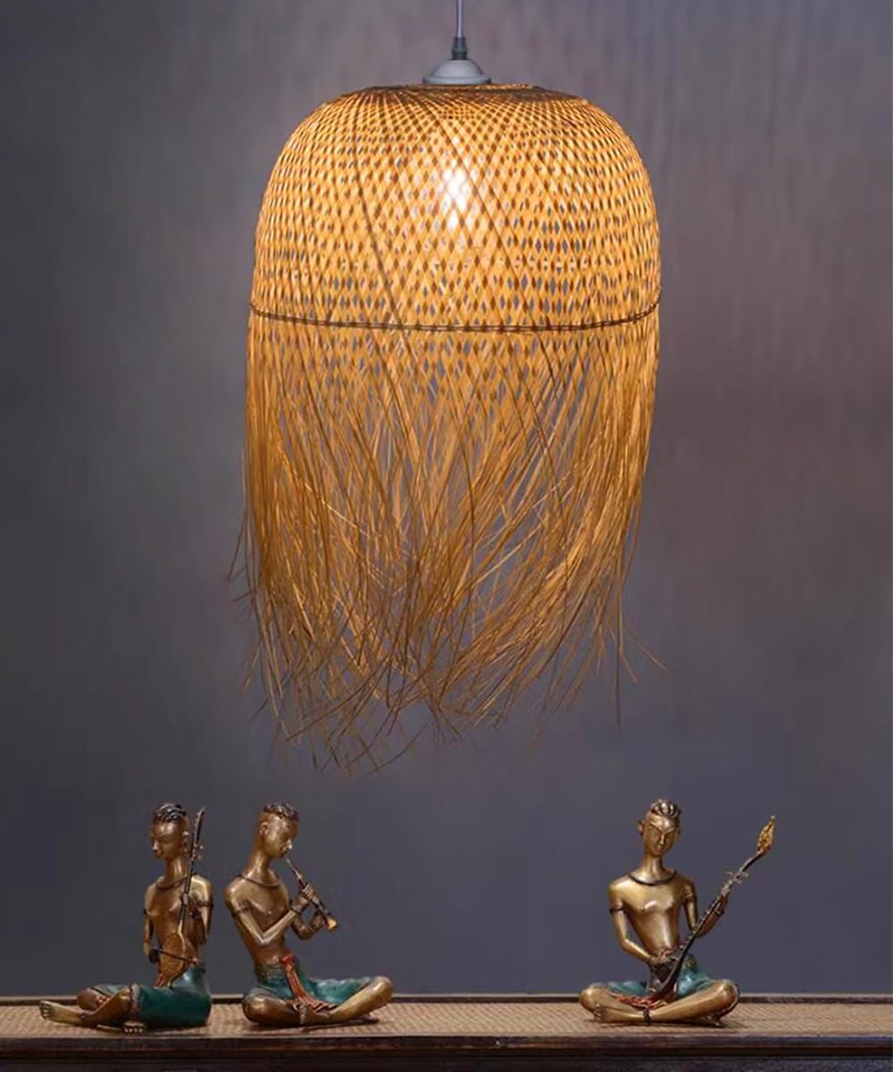 Lampe à suspension en bambou tressé bohème chic E27
