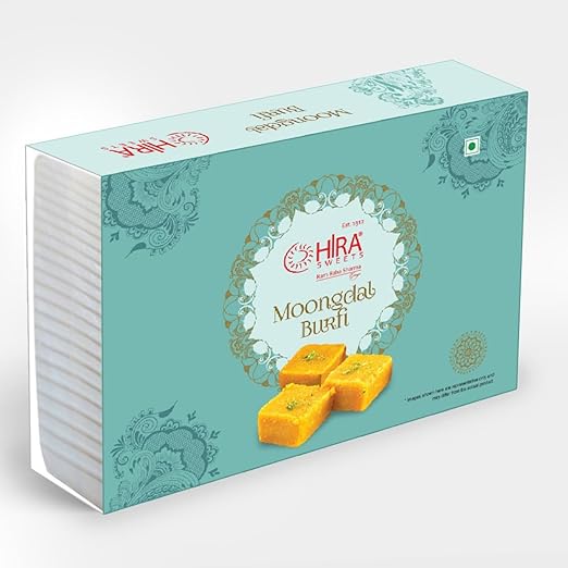 HIRA SWEETS Moong Dal Burfi 500gms | Sweets For Diwali | Fresh Indian Traditional Mithai | Burfi Sweets | Made With Pure Desi Ghee Finest Pistachios | Indian Sweets | Moong Dal Barfi 500g | Festive Sweet Gift Box