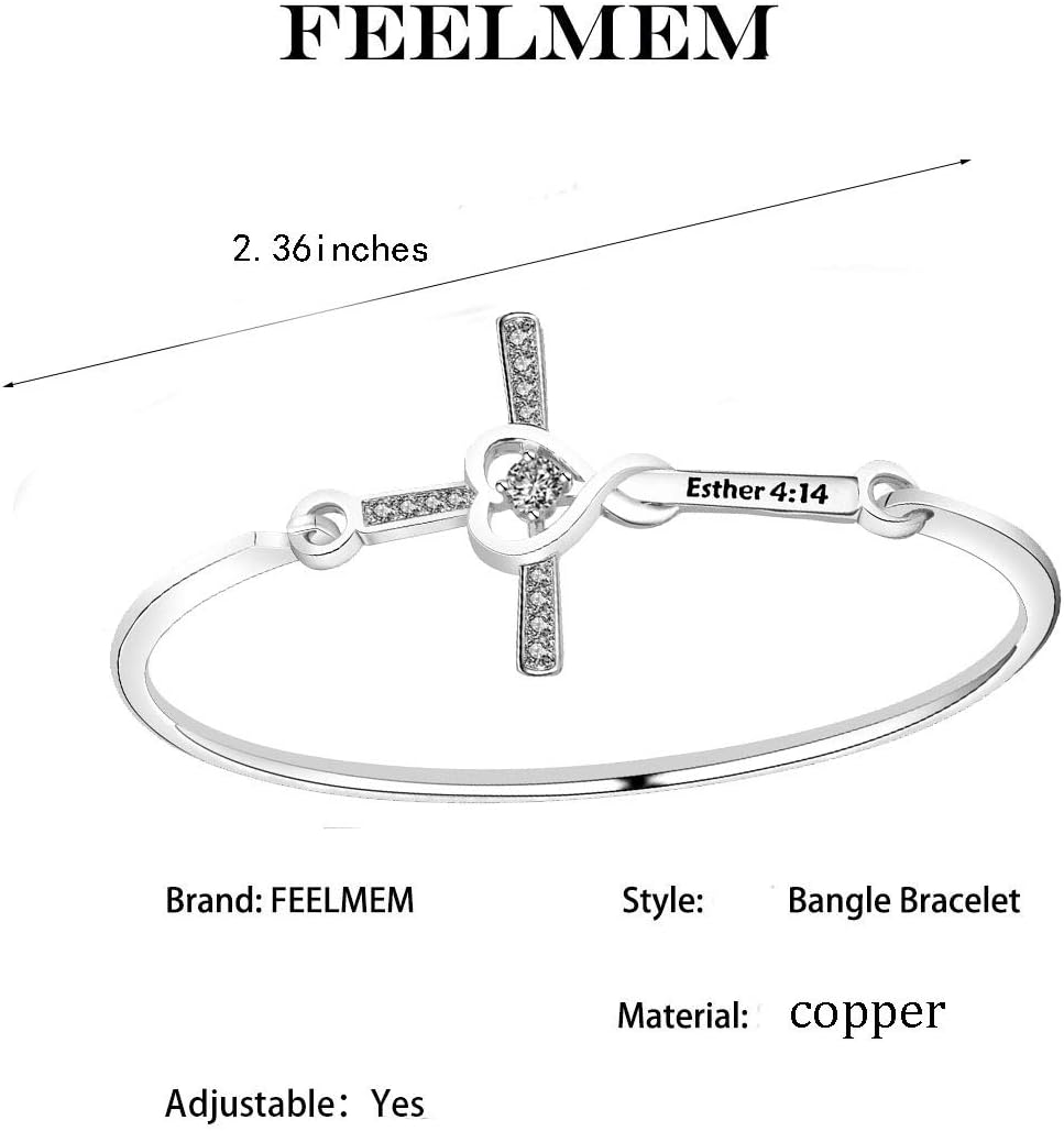 FEELMEM Bible Verse Esther 4:14 Cross Bracelet Perhaps This is The Moment for Which You Have Been Created Infinity Cross Bangle Religious Jewelry Gift for Women Girl - Image 5