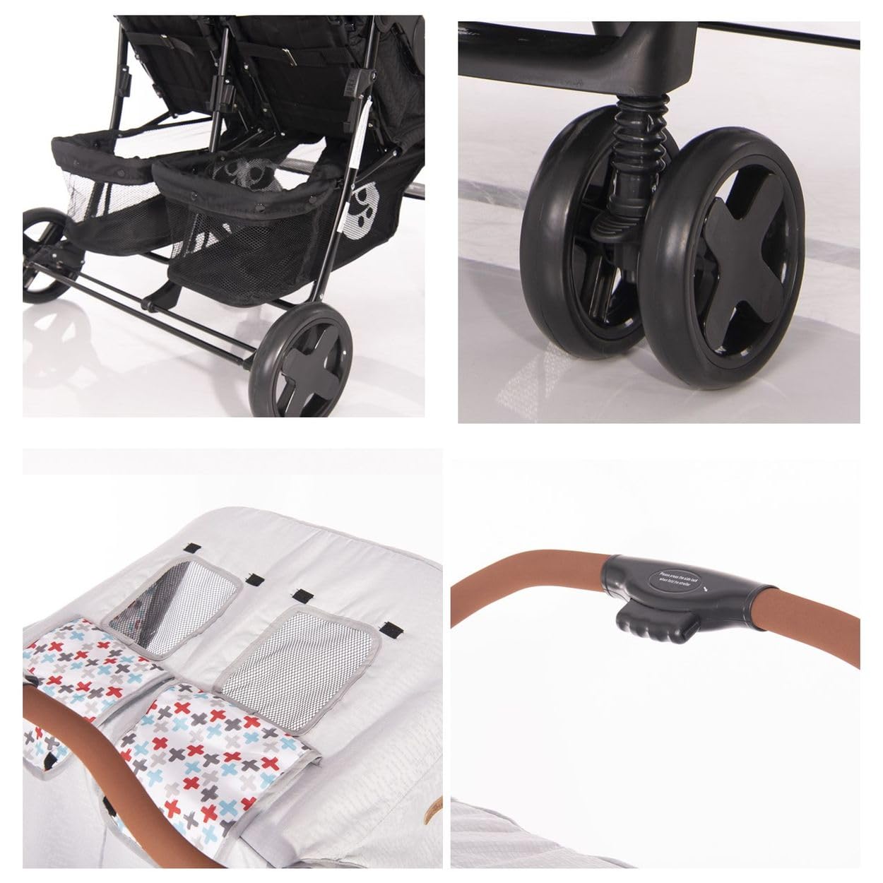 Lorelli Zwillingskinderwagen Twin Buggy klappbar für 2 Kinder, Kompakter Geschwisterwagen mit Einhand-Klappsystem, Beige