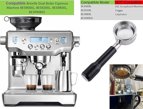 Miniatura 6 de Joytata Portafiltro sin fondo de 2.283 in para Breville BES900XL, BES920XL, BES980XL, BES990BSS máquina de café expreso con cesta de filtro, mango