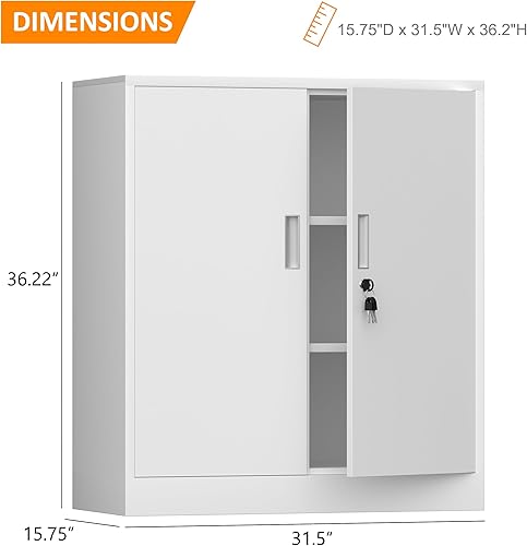 Miniatura 3 de Armario de almacenamiento de metal con puertas con cerradura y 2 estantes ajustables, pequeños armarios de almacenamiento de acero con cerradura