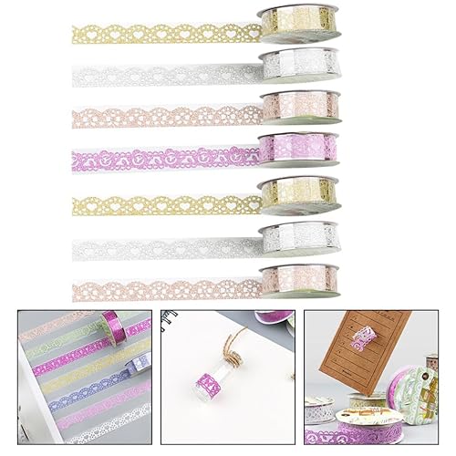 Miniatura 4 de Ciieeo 14 rollos de cinta de encaje macramé para decoración de calcomanías de regalo, cinta washi ancha Washi cinta de envoltura de regalo, cinta de
