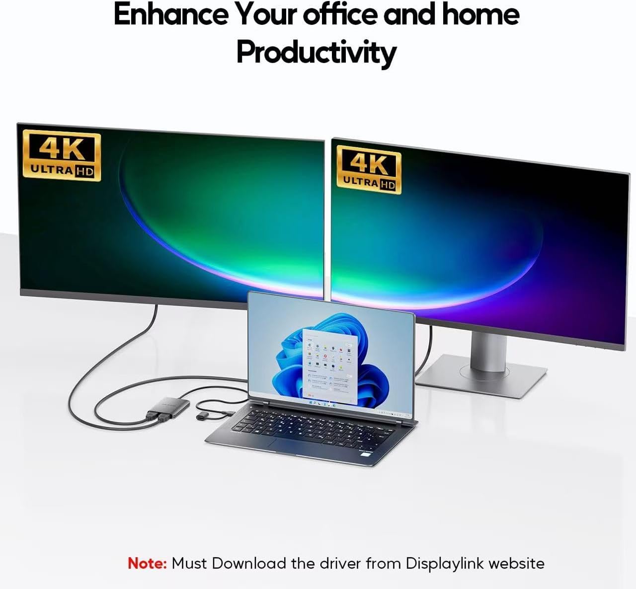 Displaylink Adapter, USB C to HDMI Adapter with Dual Monitor for Mac M1/M2/M3/M4, USB C to Dual HDMI for MacBook, Laptops, iMac, Driver Required