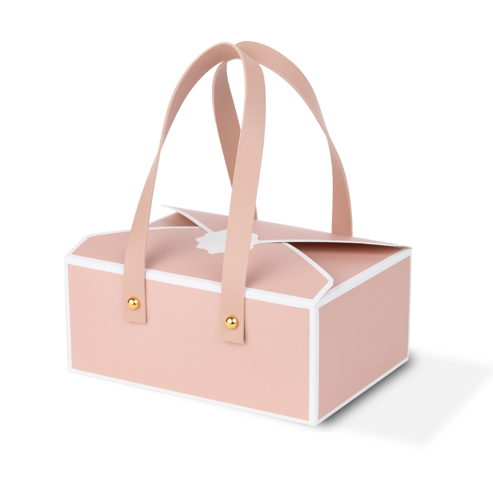 Hammont Cookie Boxes for Gift Giving - 4 Pack of Bakery Boxes, Easy to Assemble Decorative Cardboard Luxury Box with Faux Leather Handle Jewelry,