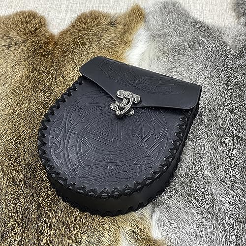 Viking Embossed Belt Bag,Black Medieval Faux Leather Side Pack,Vintage Portable Belt Pouch,Renaissance Coin Bag for LARP Ren Faire - Image 2