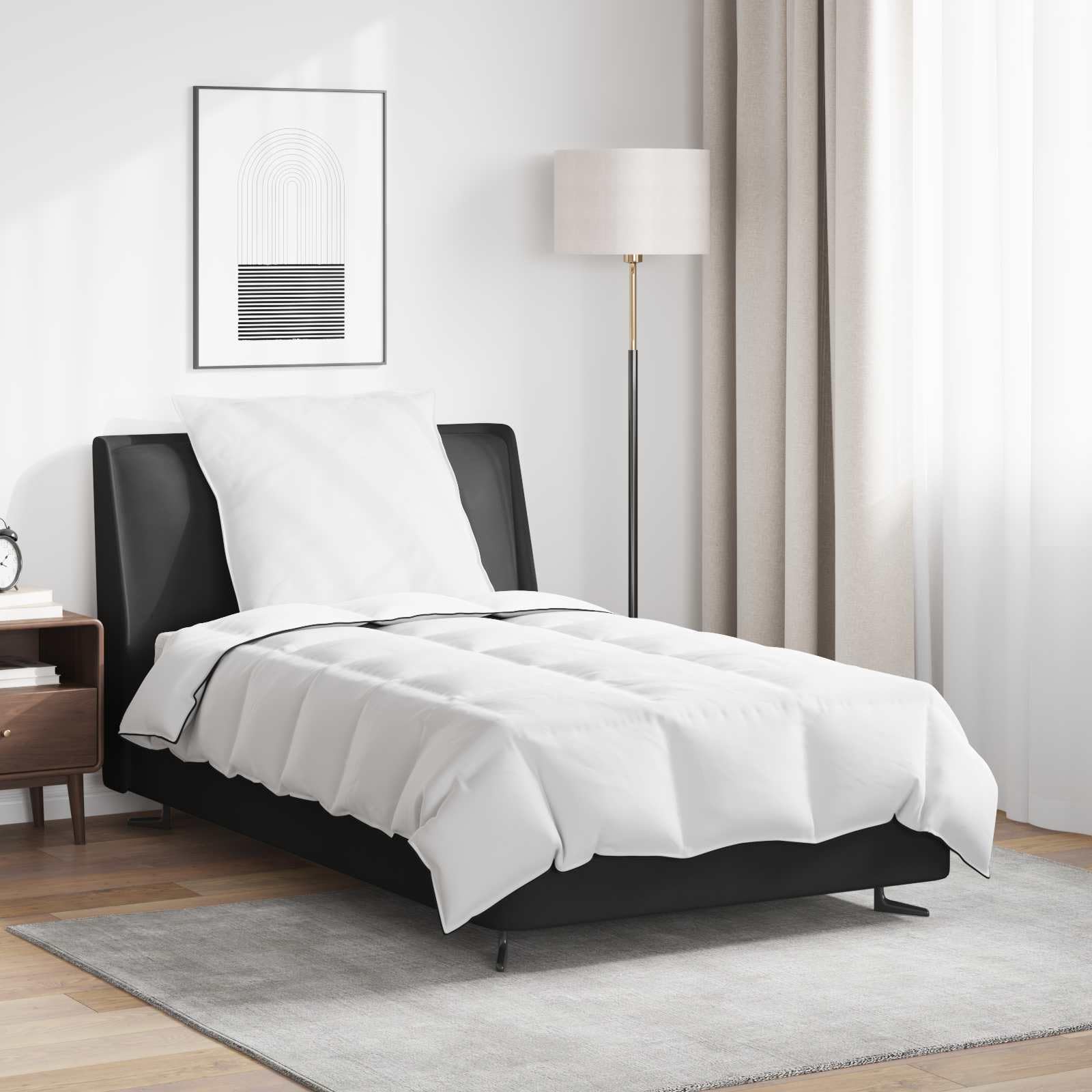 Duvet zima z poduszką, 2 sztuki, biała kaczka z piór, 220 x 155 cm | Wypełnienie puchowe i puchowe, pikowany wzór z pudełkiem na ścieg, można prać w pralce, miękki i ciepły