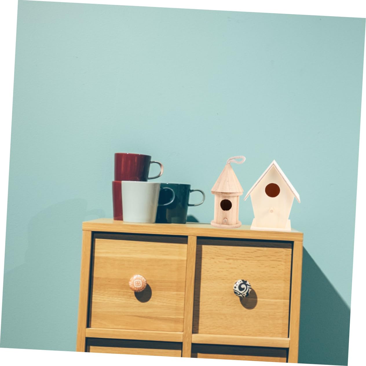 6 Stück Teiliges DIY Holz Vogelhaus Bastelset mit Dickem Aufhängeseil Unvollendetes Nistkasten Modell für Stabile Tischdeko Pädagogisches Kreativspielzeug zum Bemalen und Gestalten