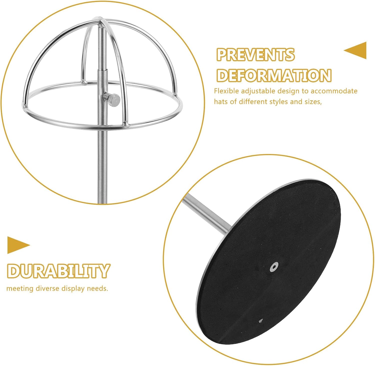 VOSAREA Wig Holder: Hat Display Stand Adjustable 32-56cm - Wig Stand - 15cm Non Slip Stable Stainless Steel Pedestal Rack for Hat Storage