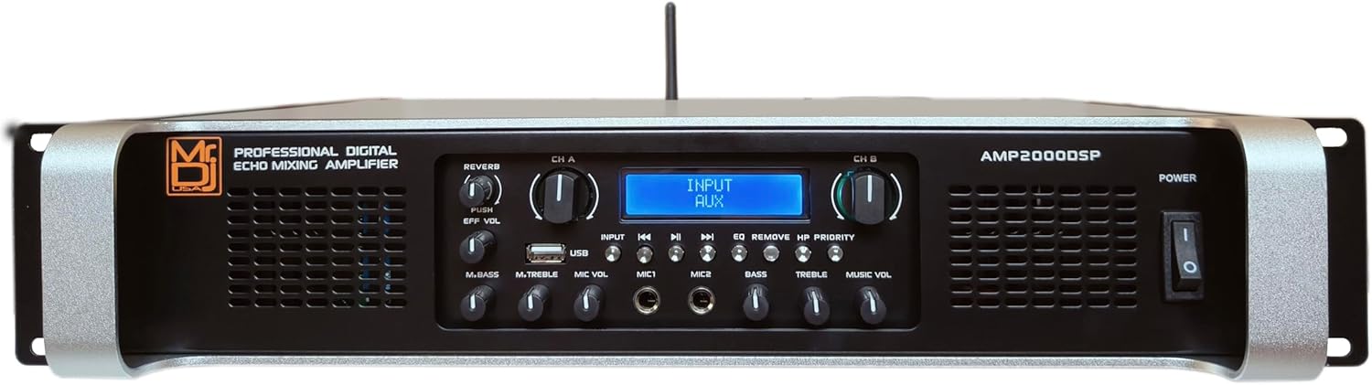 MR DJ AMP2000DSP 2Ch Class AB 2000W PA DJ Power Amplifier Onboard DSP Bluetooth USB