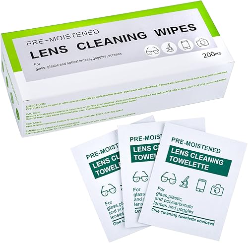200 toallitas para lentes, toallitas de limpieza de lentes prehumedecidas envueltas individualmente, limpiador de lentes sin arañazos ni rayas para