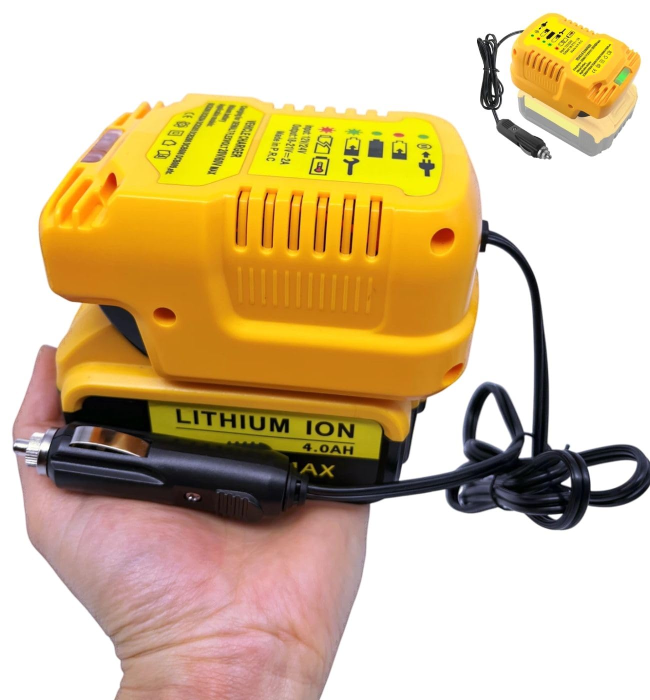 for DeWalt 20V Charger Replacement,Portable Mini Compact DIY Car Charging Charge for Dewalt 18V/20V/60V Lithium Battery with Cigarette Lighter Plug Vehicle Charger