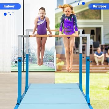 COSTWAY Parallel Gymnastics Bar, Double Horizontal Bars with Adjustable Width and 11-Level Heights, Kids Juniors Training Equipment for Home Gym