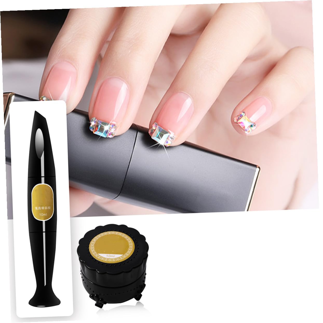 POPETPOP 2sets Penna Colla Per Unghie Gel Adesivo Per Decorazioni Nail Art Con Applicatore Ago e Pennello Adesivo Per Strass e Unghie Finte Per Manicure e Decorazioni
