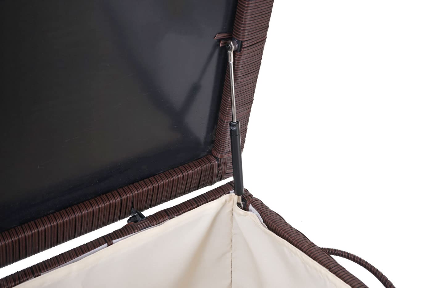 Mendler Polirattan skrzynia na poduszki HWC-D88, skrzynia ogrodowa, skrzynia premium, 51 x 100 x 50 cm, 170 l, kolor brązowy