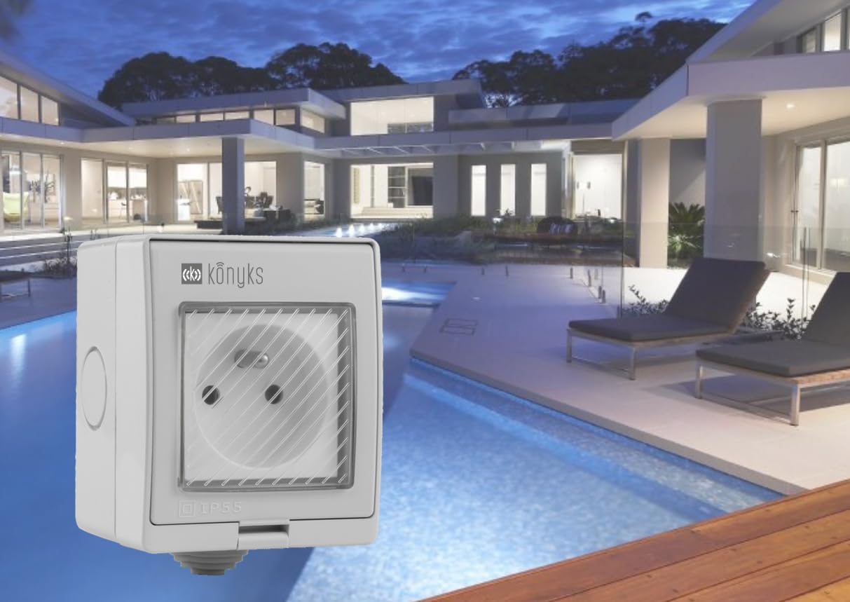 Konyks Pluviose FR Prise extérieure WiFi, Étanchéité IP55, compatible Smartlife et Tuya, Amazon Alexa et Google Home