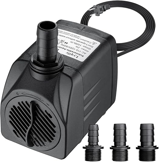 400GPH Ultra Quiet 1500L/H 25W Submersible Water Pump with 6.6ft High Lift for Fountains, Hydroponics, Ponds, Aquariums, Fish Tank