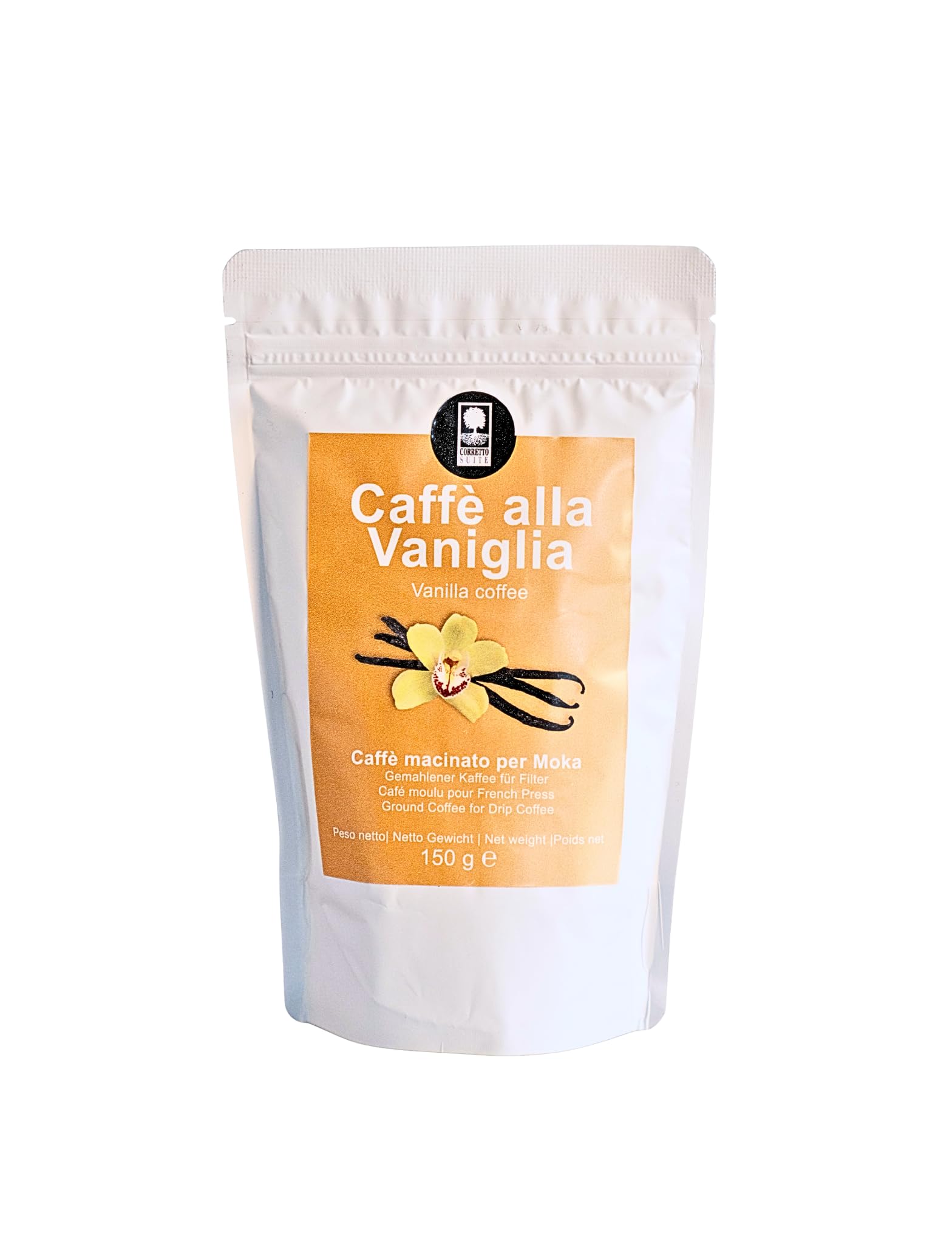 CORRETTO SUITE - Caffè aromatizzati per Moka - 150 g (Caramello, Cioccolato, Irish Coffee, Vaniglia, Nocciola) (Caramello, Cioccolato, Irish Coffee, Vaniglia, Nocciola)