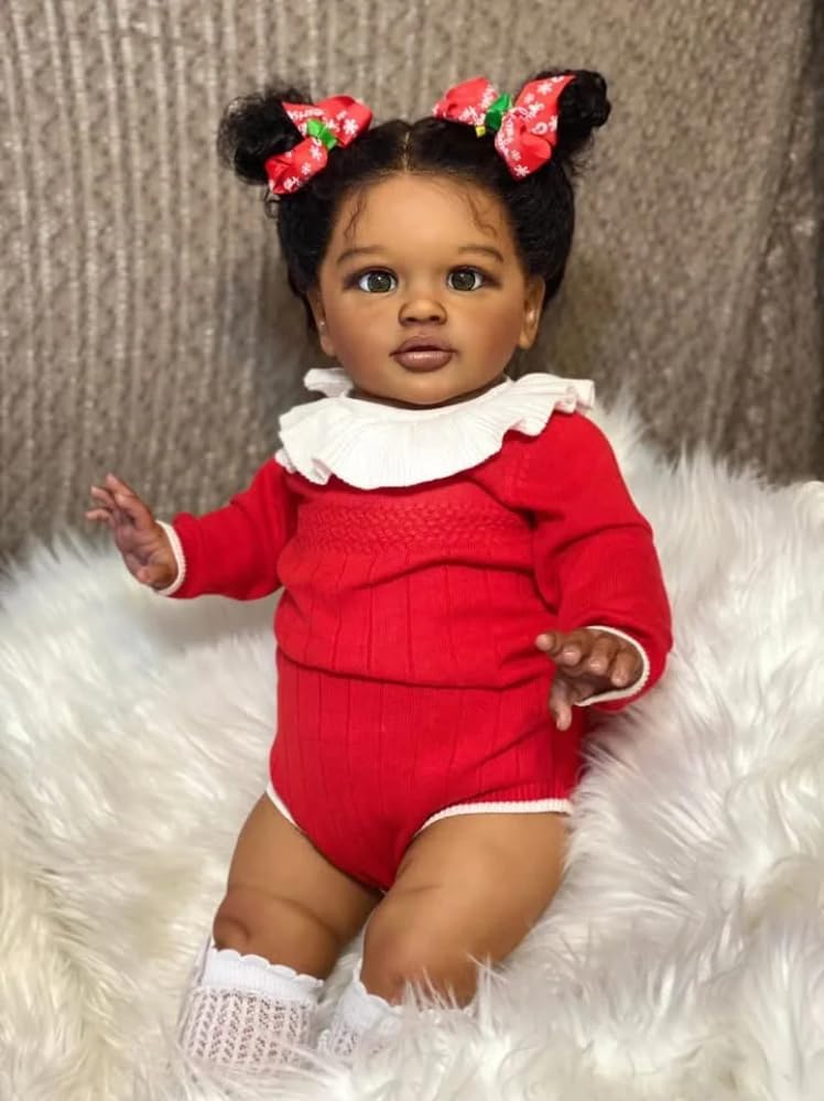 RXDOLL African American Reborn Baby Dolls Toddler Girl 26 Inch Big Size Reborn Toddler Black Doll Girls Cloth Body Realistic Baby Dolls that Look Real Silicone Babies
