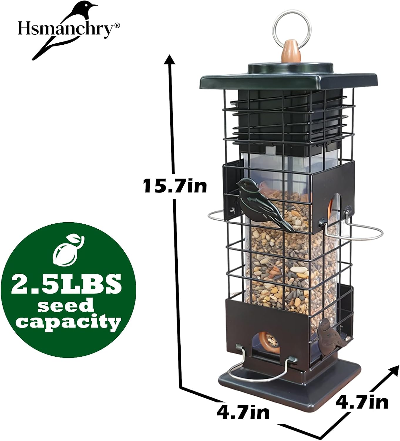 Squirrel Proof Bird Feeders Outdoor Hanging Metal Feeder, 4 Ports for Wild Birds | Weather-Resistant, 2.5 LB Capacity, Ideal for Family Yards & Gardens