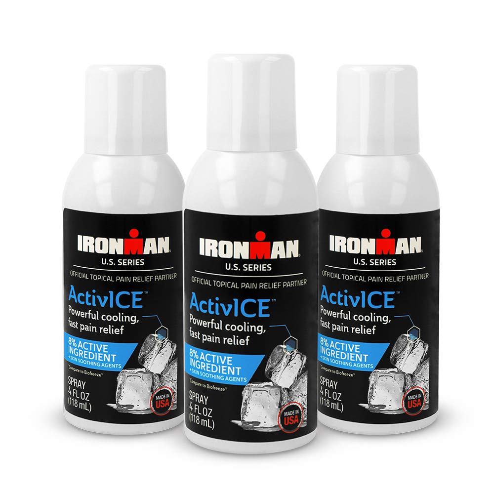 Curad Ironman ActivICE Topical Cooling Spray, Pain Relief for Arthritis, Joint, Muscle, Back & Body Aches & Pain, 4-oz (3 Count)