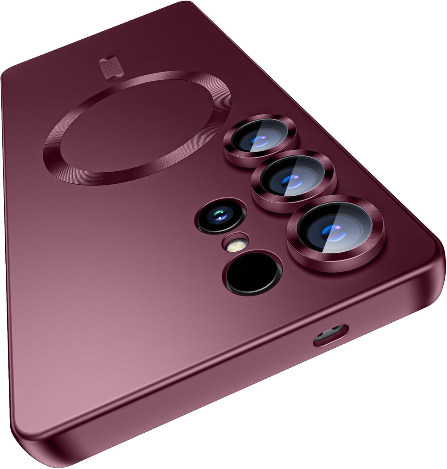 DIZORO Samsung S23 Ultra case Compatible with Mag Safe Matte Luxury Metallic Luster Flexible TPU Shockproof Back Cover with Camera Protector Lens - Wine