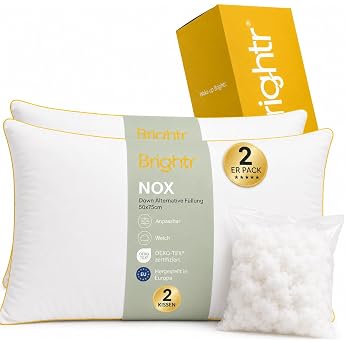 Brightr  Sleep Nox Set of 2 Height-Adjustable Pillows 50 x 75 cm Soft Comfort Like Down Individually Adjustable Height & Softness Copper-Enriched Cushion Cover