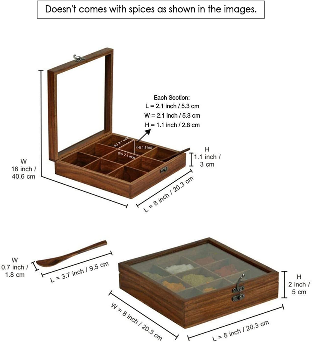 ExclusiveLane Wooden Indian Spice Box With Spoon (9 Partitions, 50 ML Each, Sheesham Wood) - Indian Spice Boxes for Kitchen Masala Dabba Wooden Masala Box Masala Daani Namak Dani Spice Container Rack
