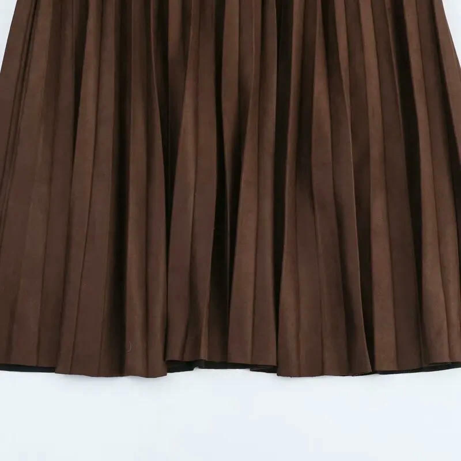 CHENSHI Gonna Lunga Midi da Donna Autunnale Cintura Versatile A Pieghe Avvolgente dal Design Casual E Aderente, Gonne Maniche Lunghe Europee-Marrone-s