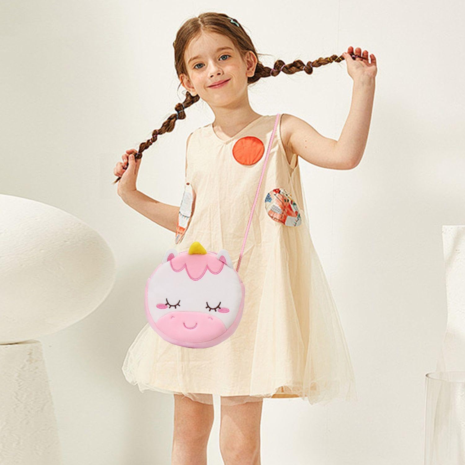 Borsa A Tracolla In Peluche Arcobaleno Per Ragazze – Morbida, Con Pompon E Tracolla Regolabile, 22x16 Cm - 3