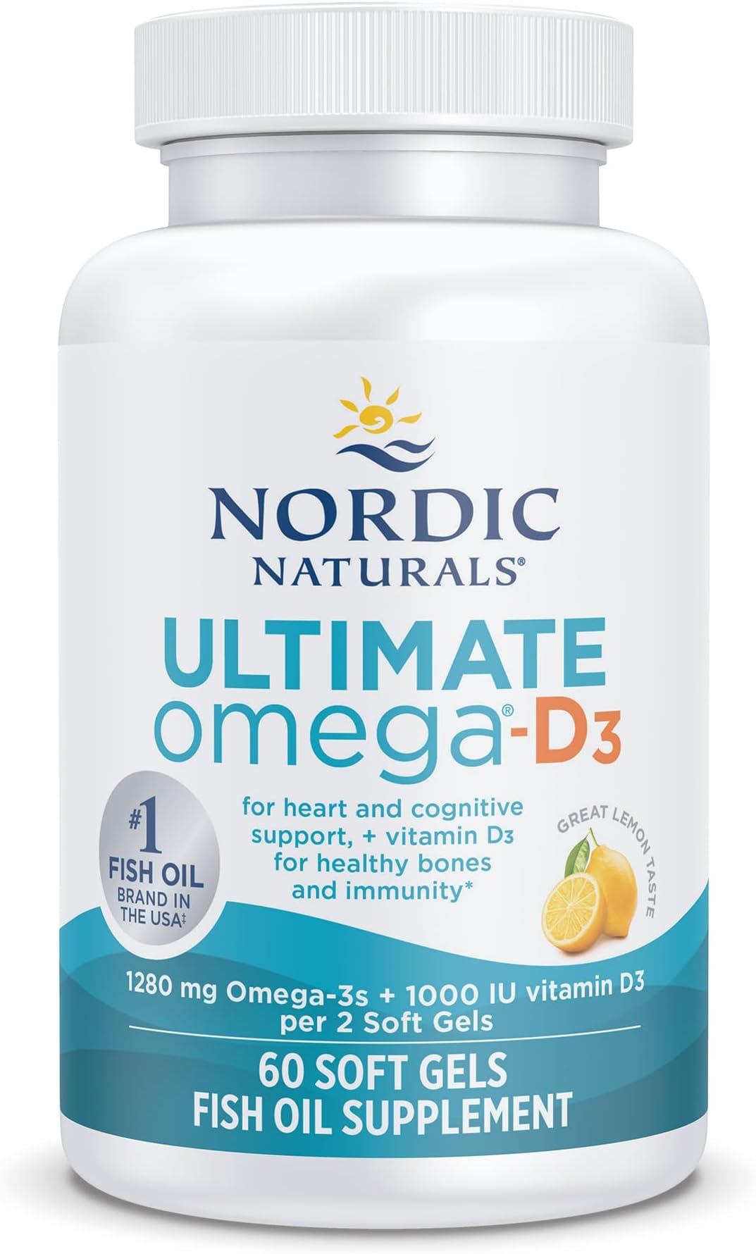 Ultimate Omega-D3,1280mg + 1000IU D3, Lemon - 60 Count