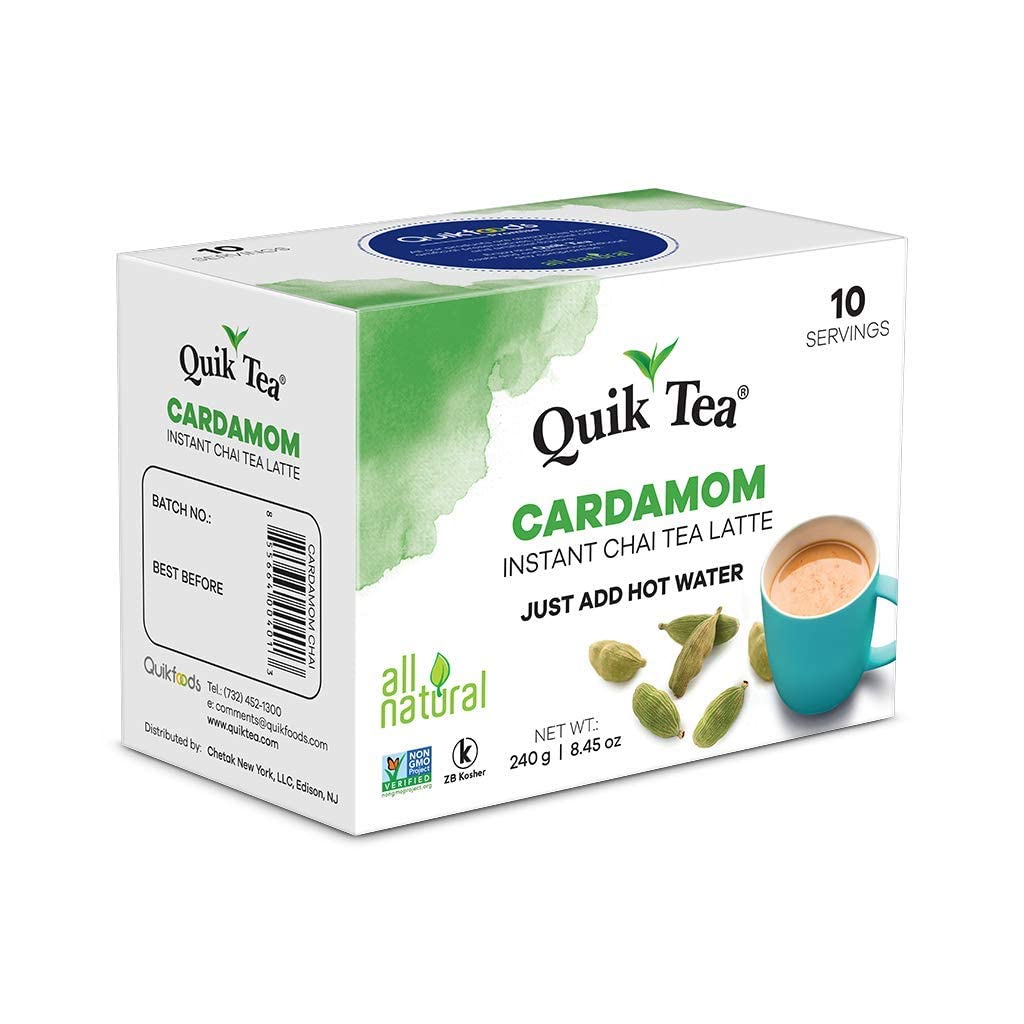 QuikTea Cardamom Instant Chai Tea Latte Caja individual de 10