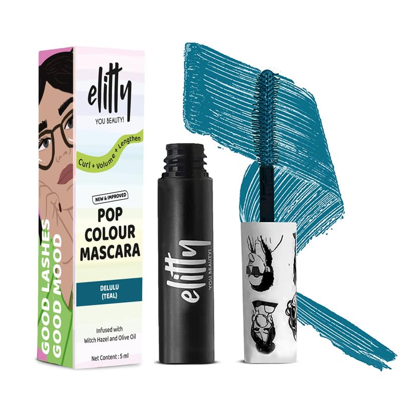 Image of Elitty Pop Colored Lush Lashes Mascara - Delulu (Teal), Waterproof, Smudge proof, Curling and lengthening, Infused with Witch Hazel and Almond Oil, Vegan & Cruelty Free -5 ML Each