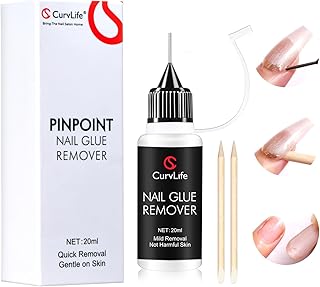 Curvlife 20ml Pinpoint Nail Glue Remover for Press on, Multi-Functional Remover for Nails Tips, Gentle Glue Remover for Gel x Nails, Non-Acetone Nail Polish Remover