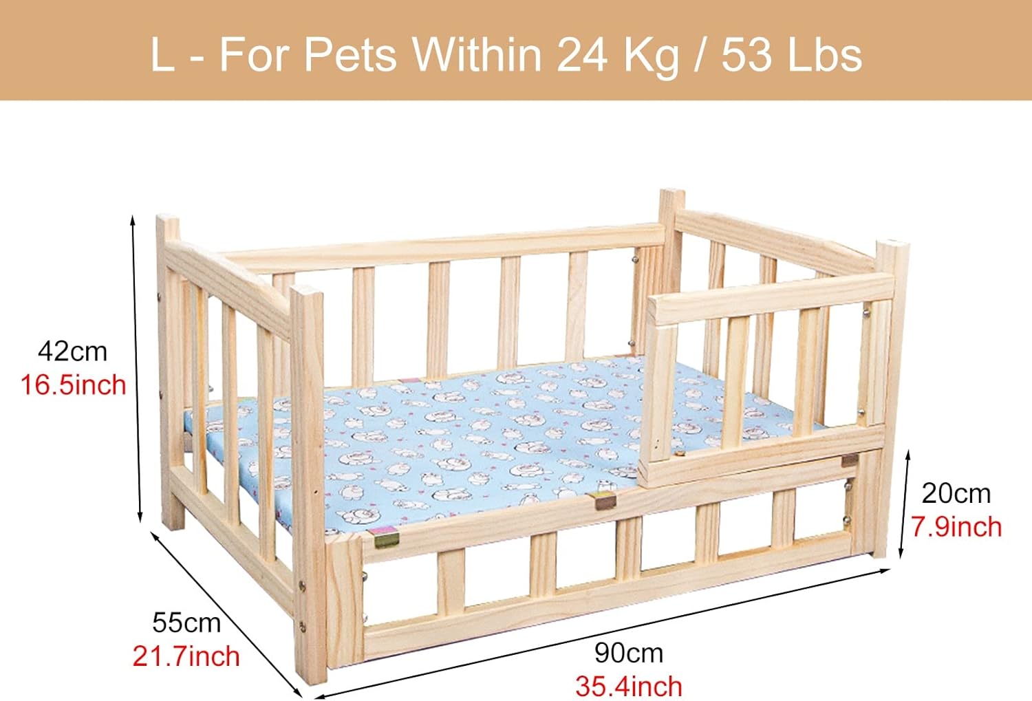 Pet Bed Orthopedic Joint Elevated Dog Bed, Heavy Duty Large Breathable Dog Couch Sofa with Fence ＆ Mattress Pillow, for Pets Within 40 Kg / 88 Lbs (Color : Style2, Size : L-90x55x42cm/35x