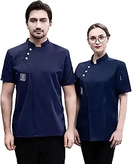 HMLOPX Chef Jacket ウィッキングメッシュ付きユニセックスコックシャツ、ケータリングシェフユニフォーム半袖、テキストでパーソナライズ (Color : Darkblue, Size : M-Medium)