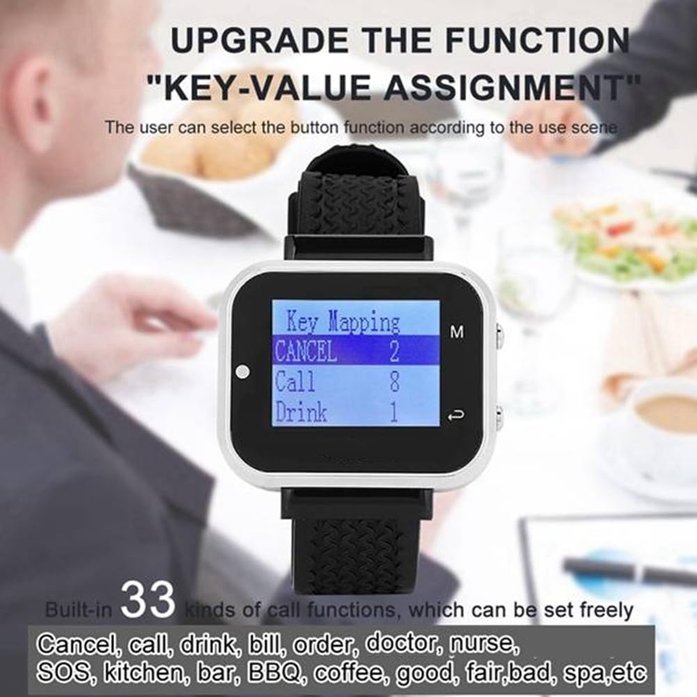 Wireless Calling System für Restaurants 2 Watch Waiter Pager 15 Restaurant Table Call Button Transmitter Wireless Calling System EU Plug