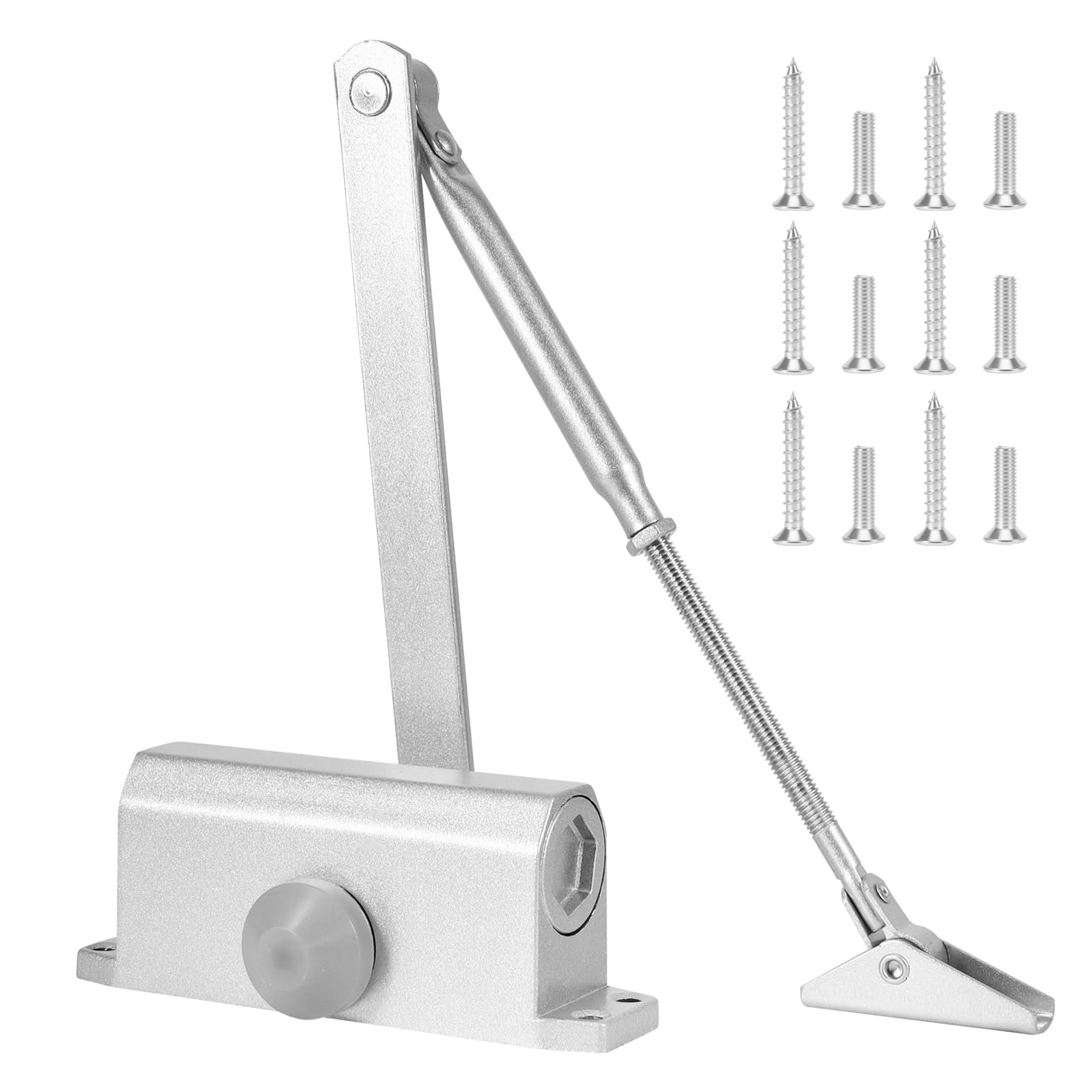 Automatic Door Closer with Flex-Stop Feature, Adjustable Hydraulic Closer for Doors 35-65kg, Aluminum Alloy, High-Performance 60SiMn Spring, Speed Adjustable, EN1154 Certified for Home Commercial Use