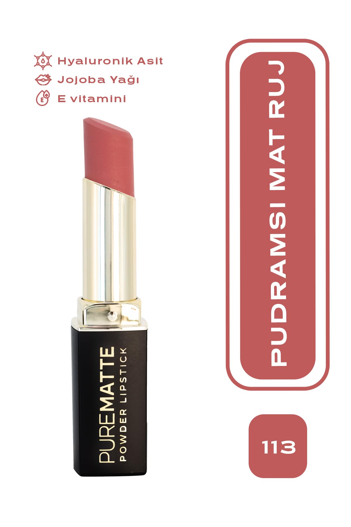 Golden Rose Pure Matte Powder Lipstick No: 113 - Nemlendirici Pudramsı Mat Ruj