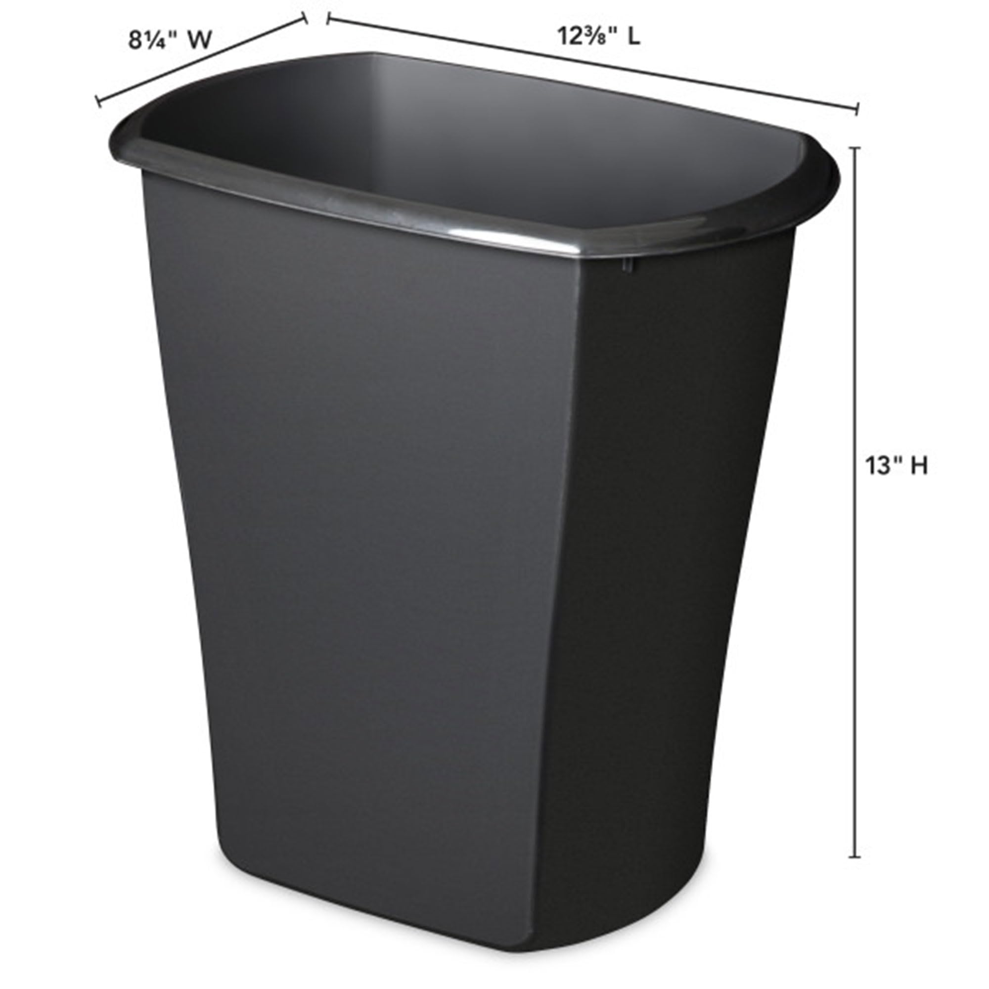 Sterilite 3 Gallon Rectangular Wastebasket, Small Plastic Trash Can for The Bathroom, Bedroom, Dorm Room or Home Office, Black, 6-Pack