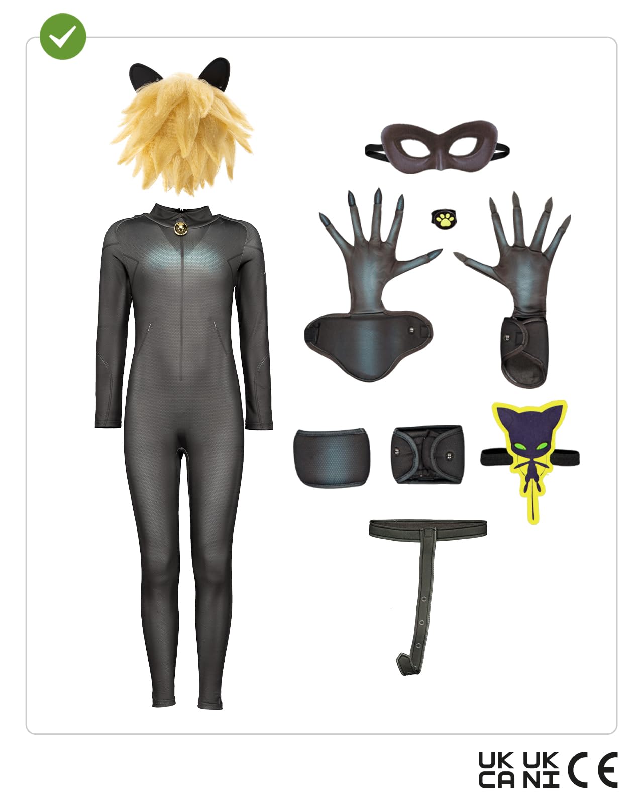 Funidelia Disfraz de Cat Noir con accesorios - Ladybug para niño, Licencia Oficial, Talla 5-6 años Dibujos Animados, Ladybug - Traje para niños para fiestas, Carnaval y Halloween