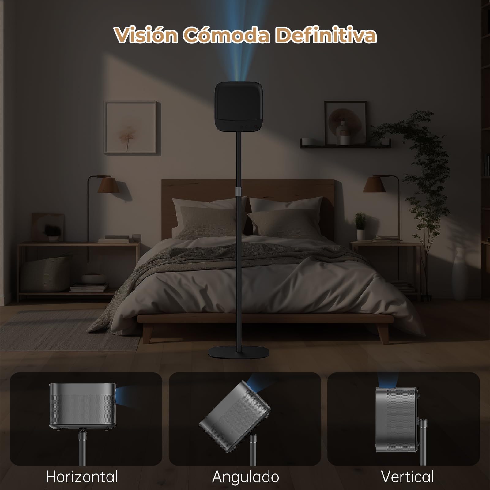 Soporte de Proyector de Metal, Altura Ajustable 50-125cm con Rotación de Ángulo de 360°, Ahorro de Espacio, Soporta hasta 5 kg, Compatible con Proyectores, Cámaras, Videocámaras y Más