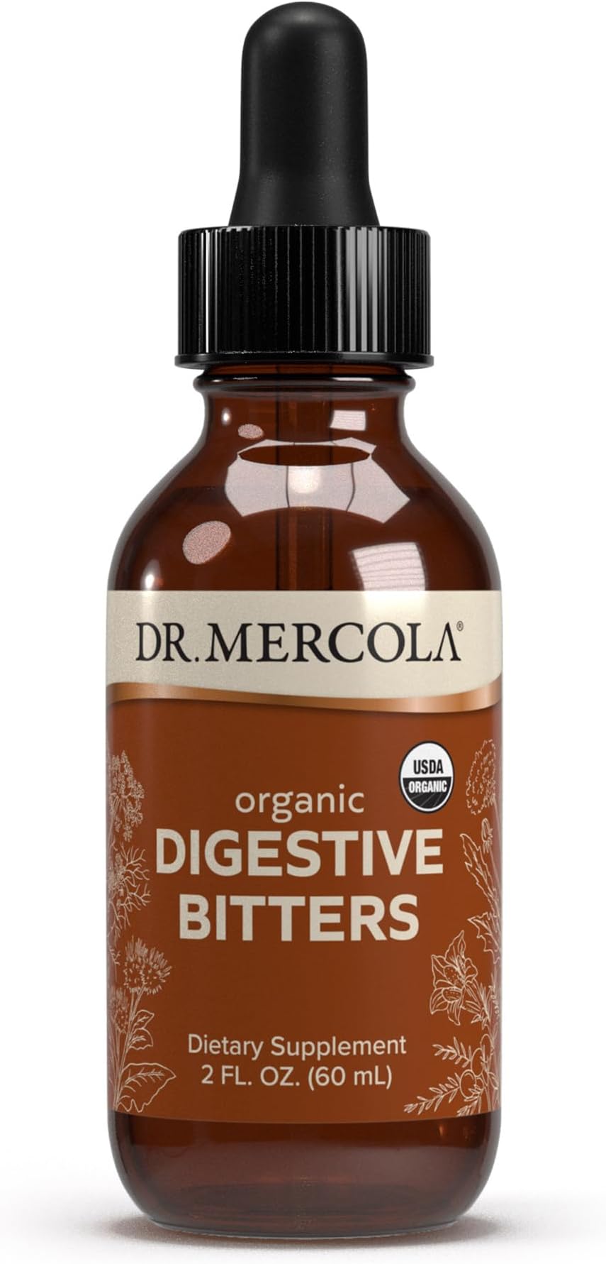 Dr. Mercola Organic Digestive Bitters Liquid Drops - Digestive Health Support - Alcohol-Free Formula - Features Burdock Root, Dandelion Leaf, Fennel Seed & More - 2 fl. oz. (30 Servings)