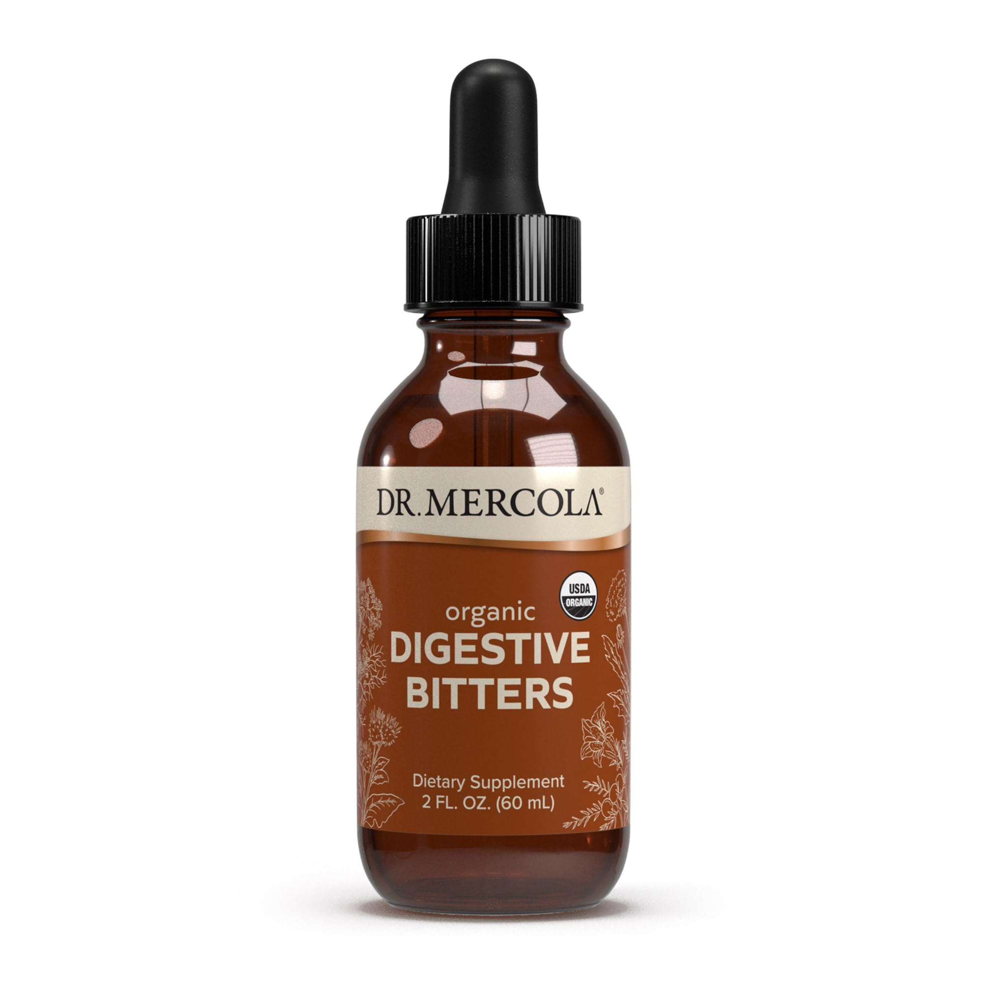 Dr. Mercola Organic Digestive Bitters Liquid Drops - Digestive Health Support - Alcohol-Free Formula - Features Burdock Root, Dandelion Leaf, Fennel Seed & More - 2 fl. oz. (30 Servings)