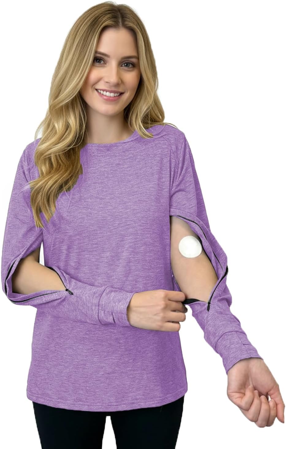 Youdiao Women's Port Access Shirt with Easy-Open Arm Zipper Soft Long Sleeve Top for Chemo, Dialysis & Post-Surgery Recovery