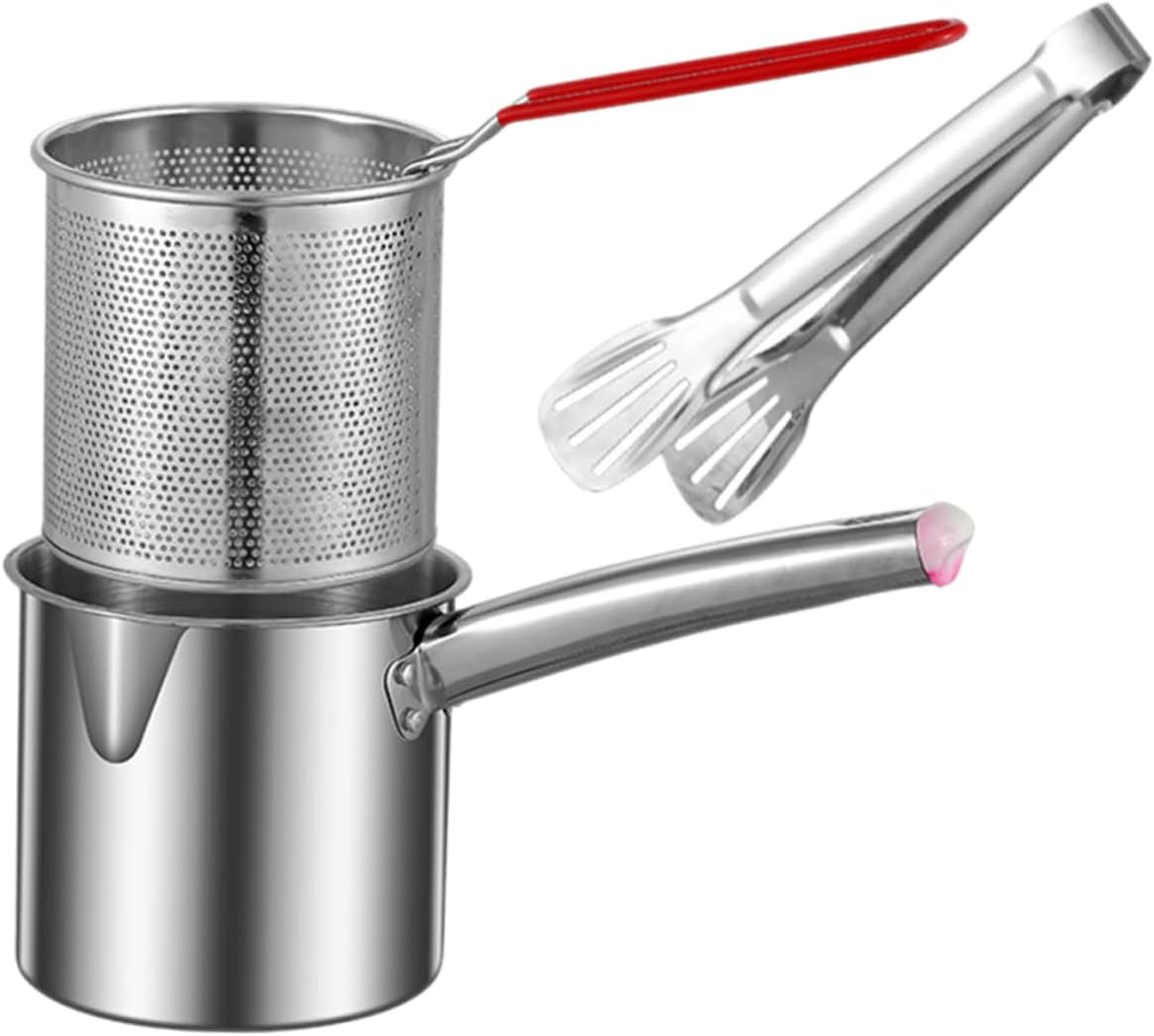 Stainless Steel Deep Fryer Pot Small Deep Oil Fryer Pan Scalding Cooking Pot for Home Use Compact Multi Functional Frying Pan for Chips and Breakfast