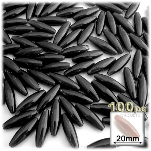 100pc Plastic Opaque Spaghetti Beads 20mm Black Beads