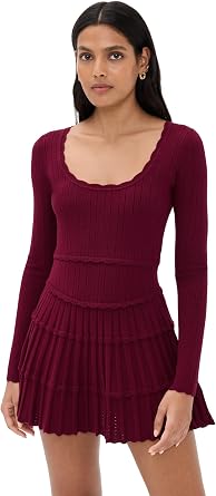 LOVESHACKFANCY Womens Lavender Long Sleeve Pointelle Sweater Minidress