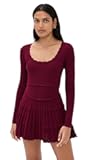 Women's Lavender Long Sleeve Pointelle Sweater Minidress