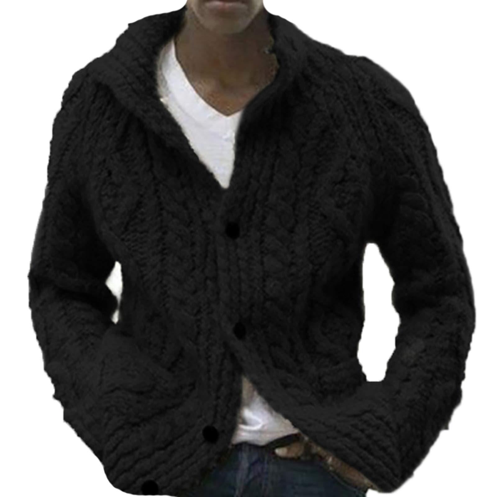 babao Mens Shawl Neck Cardigan Button Cable Knit Cardigans Chunky Knitted Jacket